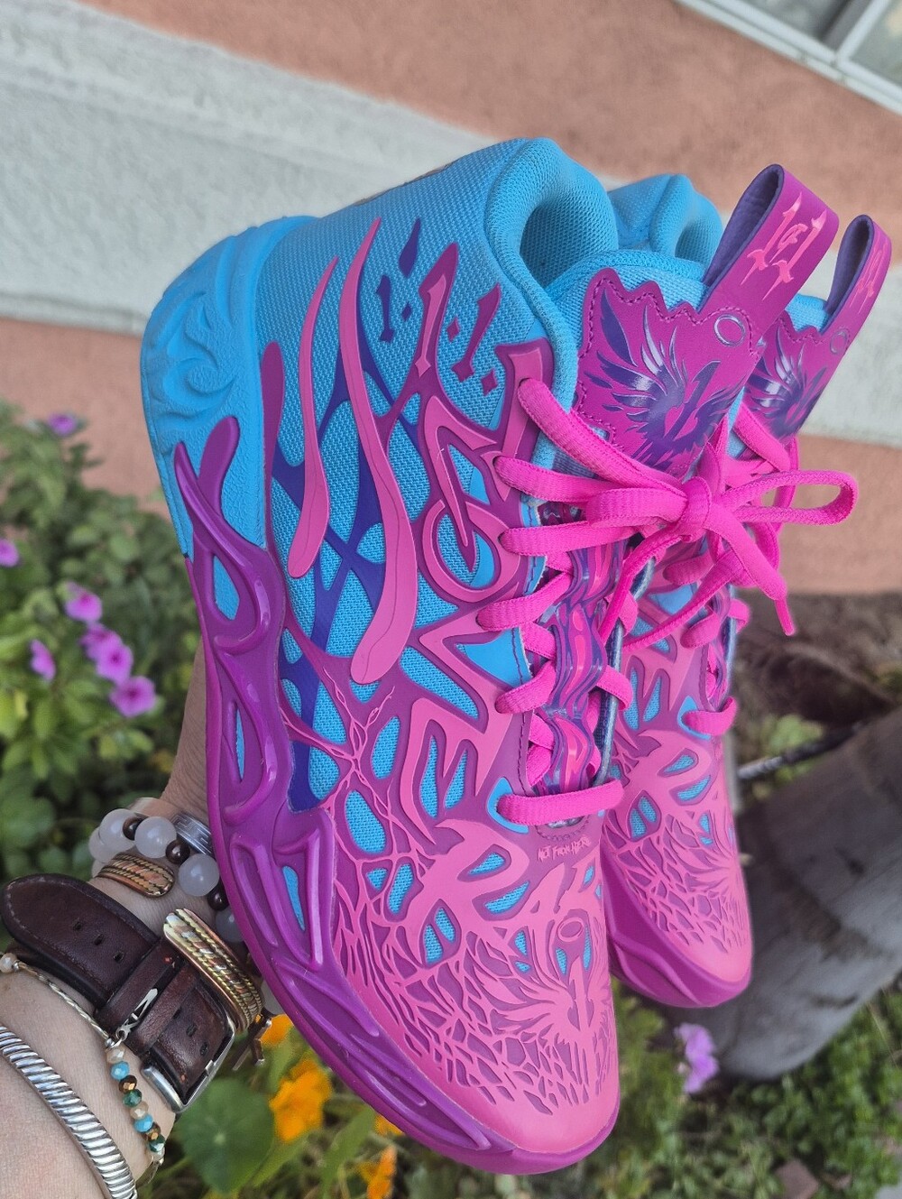 Puma Hot Pink and Teal Basketball Sneakers